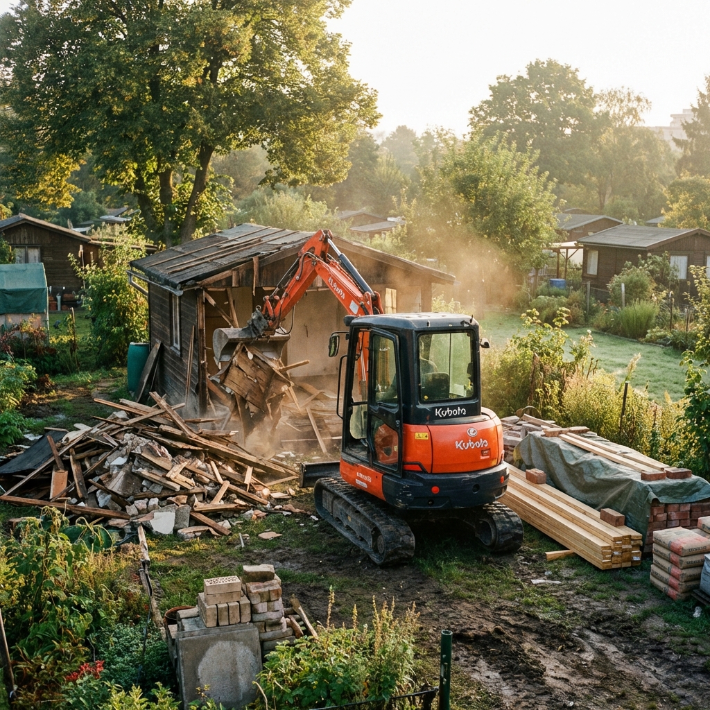 Kleinbaggerarbeiten im Kleingartenverein Dirnelwiese