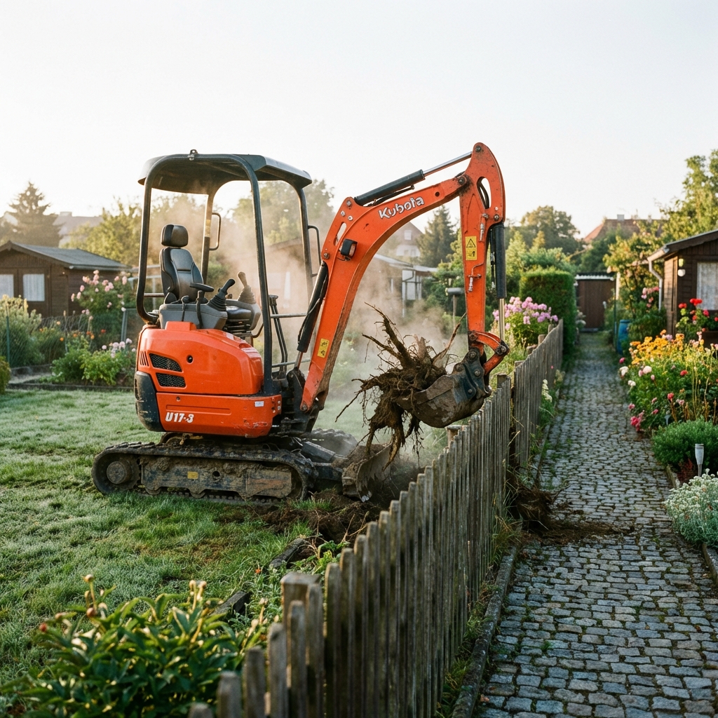 Kleinbaggerarbeiten im Kleingartenverein 80er Linie