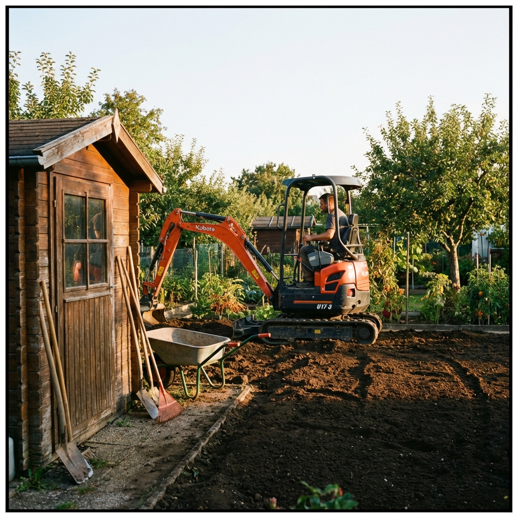 Kleinbaggerarbeiten im Kleingartenverein Am Lindkogel