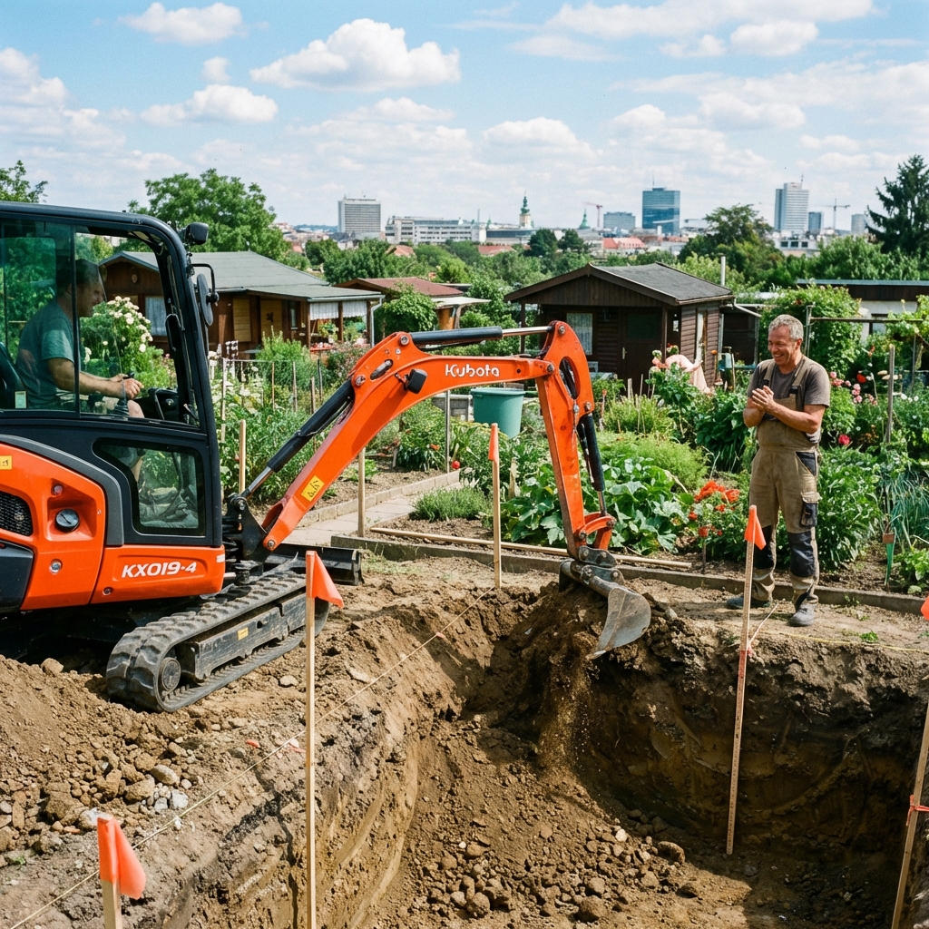 Kleinbaggerarbeiten im Kleingartenverein Jägerhaus