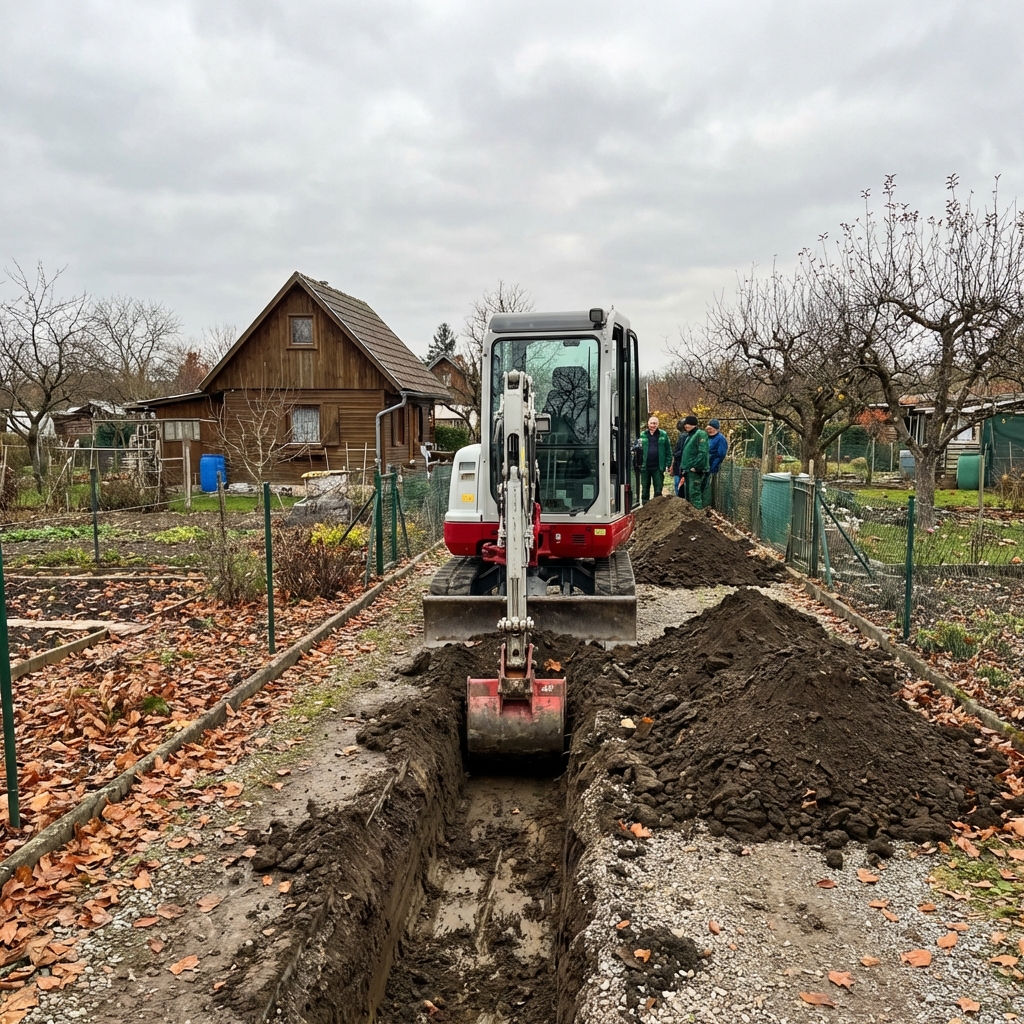 Kleinbaggerarbeiten im Kleingartenverein Pragerstraße