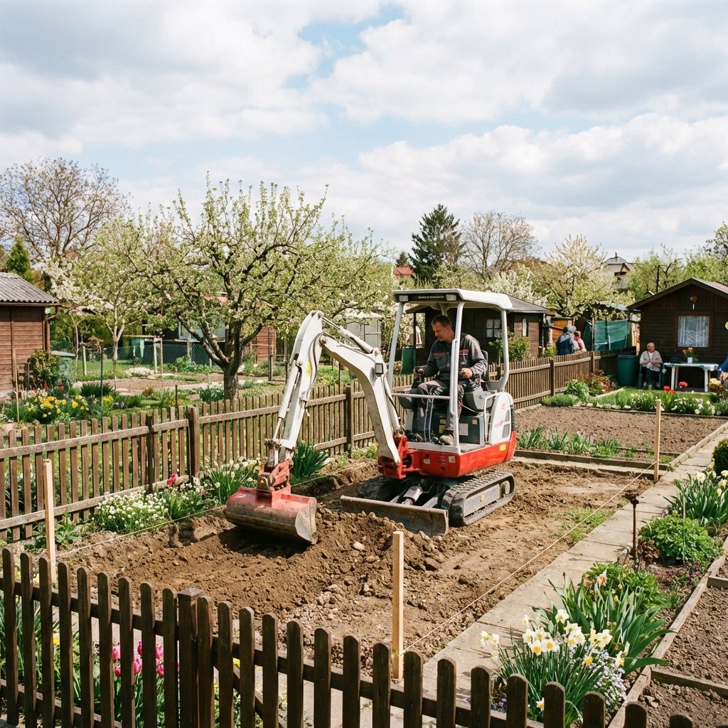 Kleinbaggerarbeiten im Kleingartenverein Am Ries