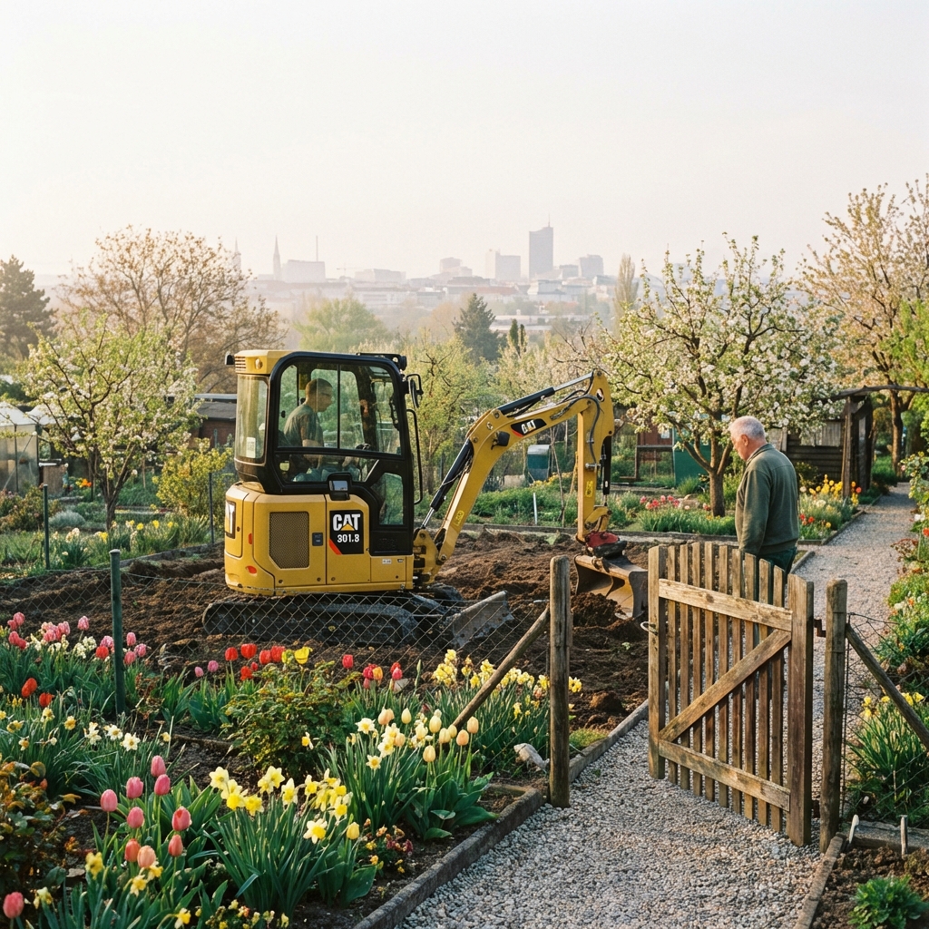 Kleinbaggerarbeiten im Kleingartenverein An den alten Schanzen