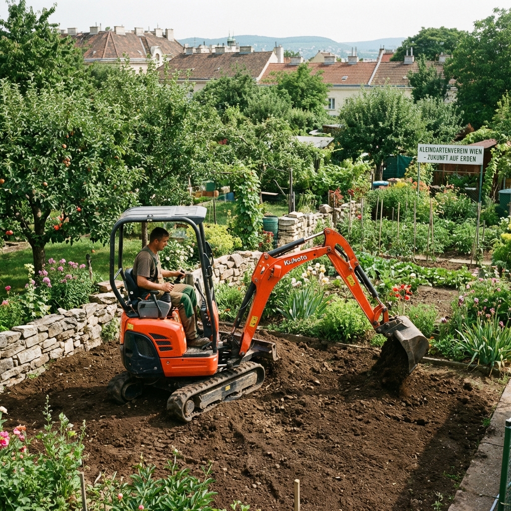 Kleinbaggerarbeiten im Kleingartenverein Anningerweg