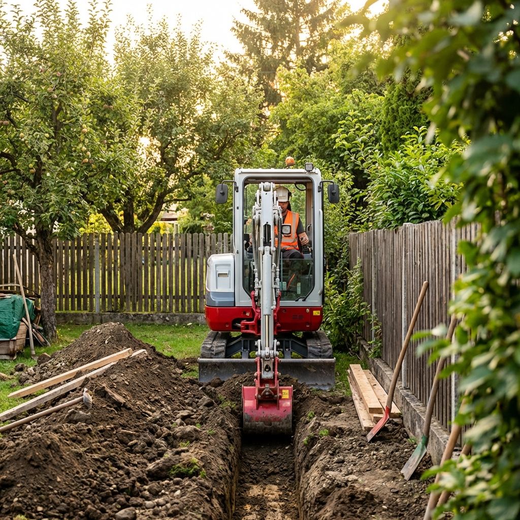 Kleinbagger bei Gartenarbeiten in Niederösterreich – professionelle Baggerarbeiten