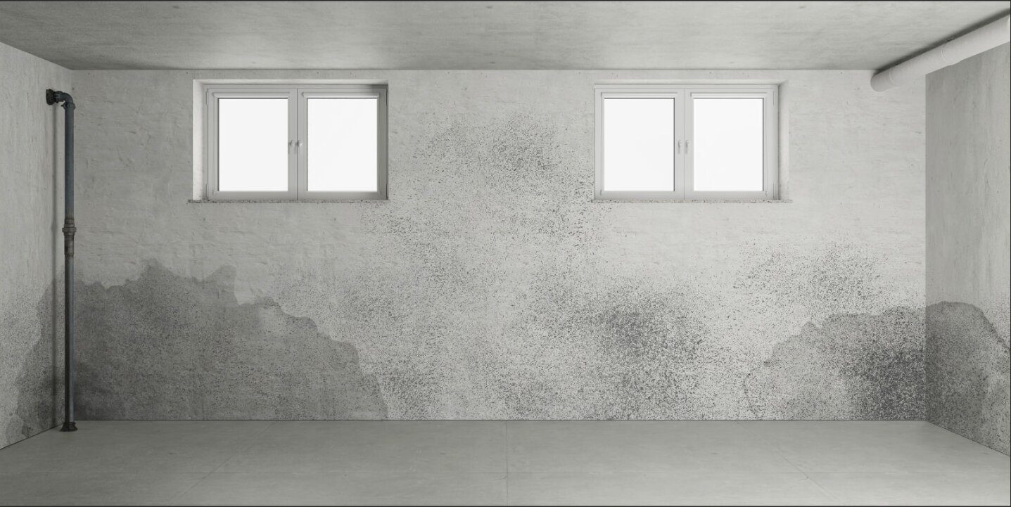 Feuchte Kellerwand mit Salzausblühungen