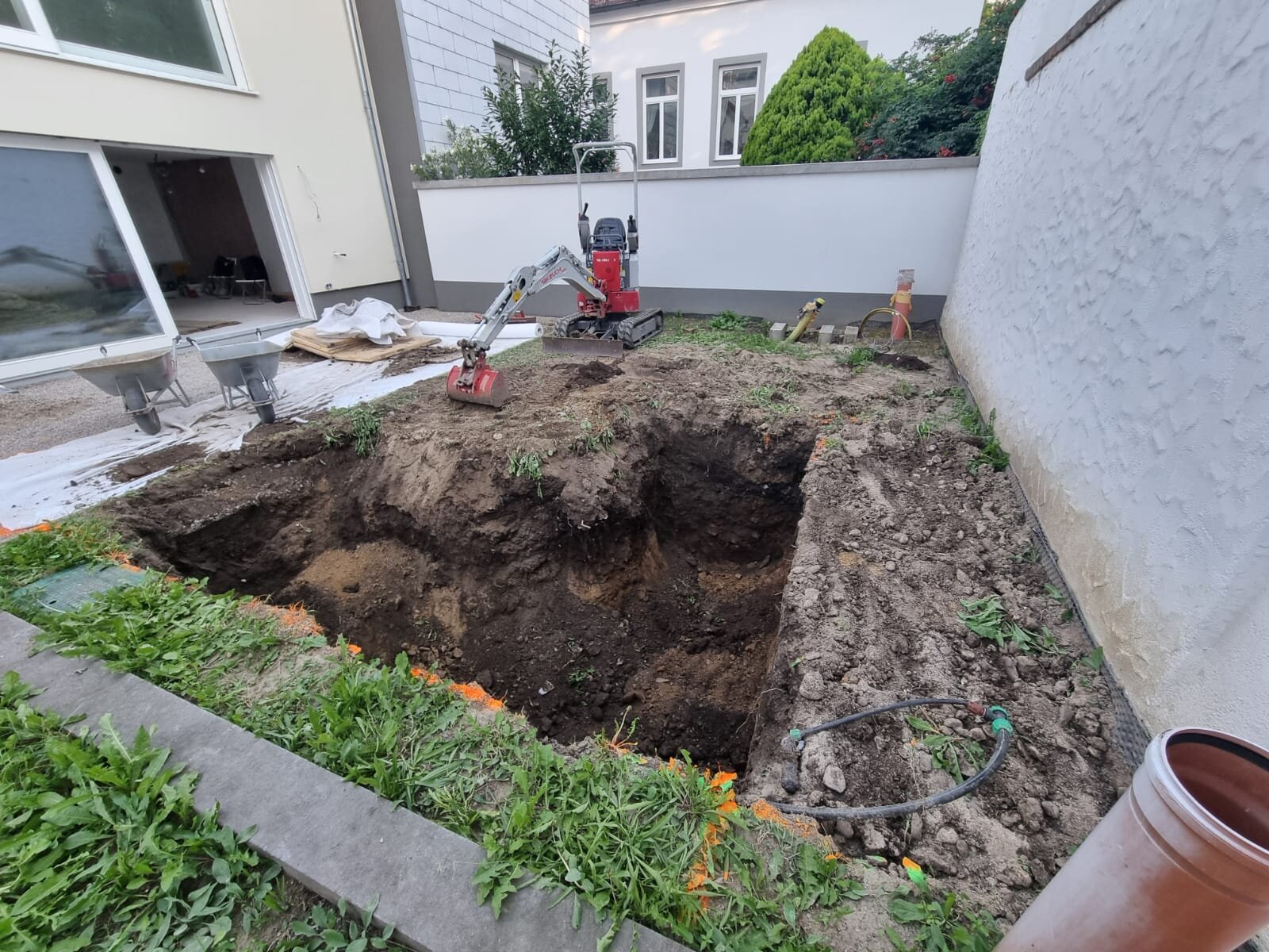 Sträucher und Gestrüpp roden im Bezirk Wiener Neustadt: Minibagger gräbt Büsche samt Wurzeln aus