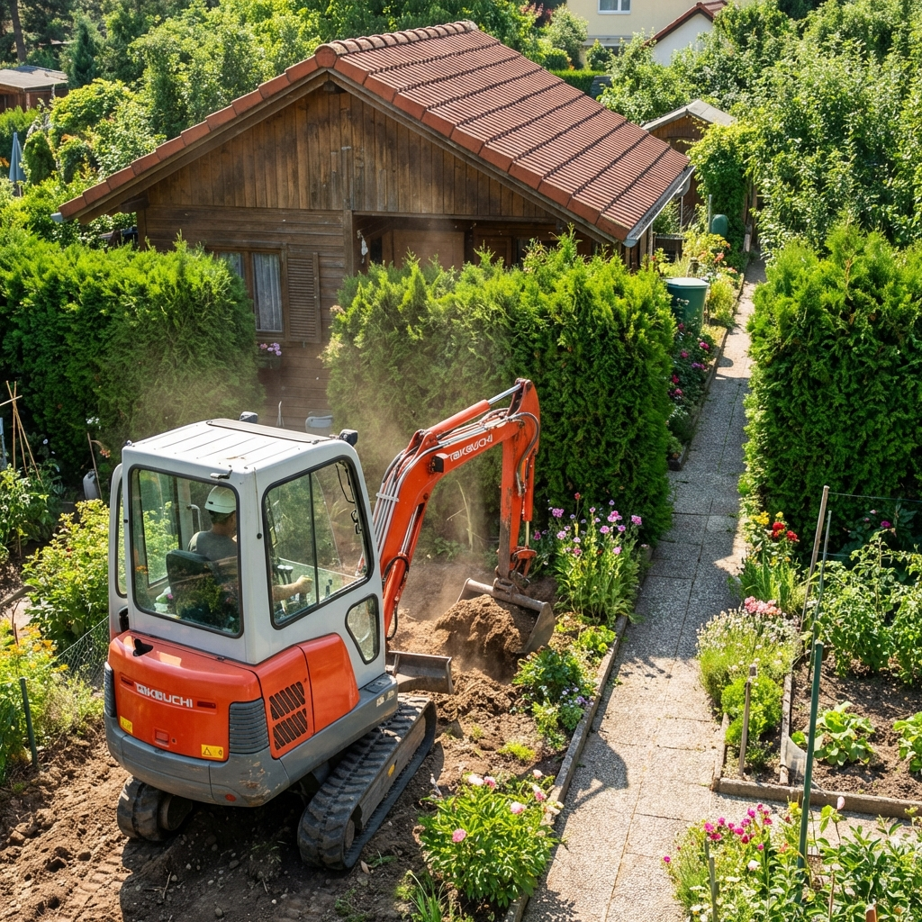 Kleinbaggerarbeiten in Kleingärten